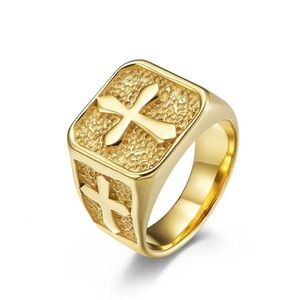 Men's Stainless Steel 14K Gold Plated Cross Ring Size 11